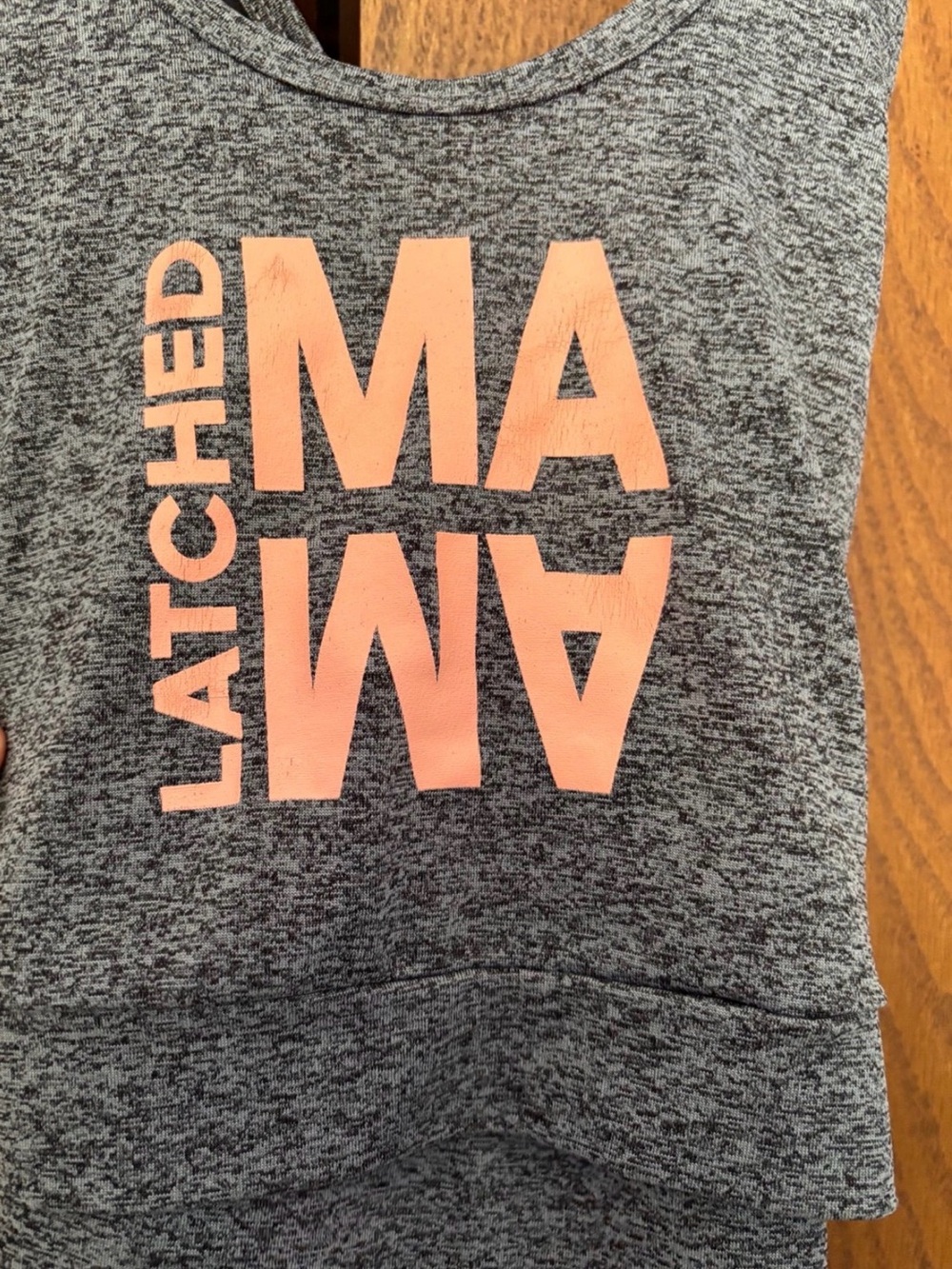 Latched Mama Heather Gray Tank with Coral Pink Logo